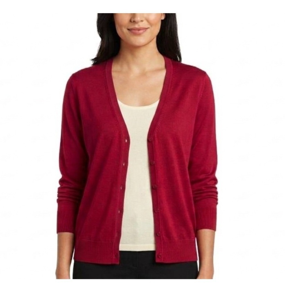 Norton View McNaughton 100% Silk Red Cardigan V-Neck Open Large